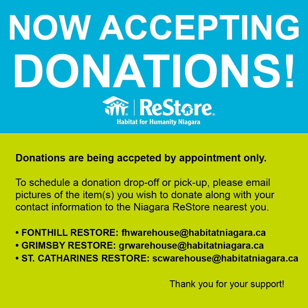 Habitat Niagara ReStores Now accepting donations!
