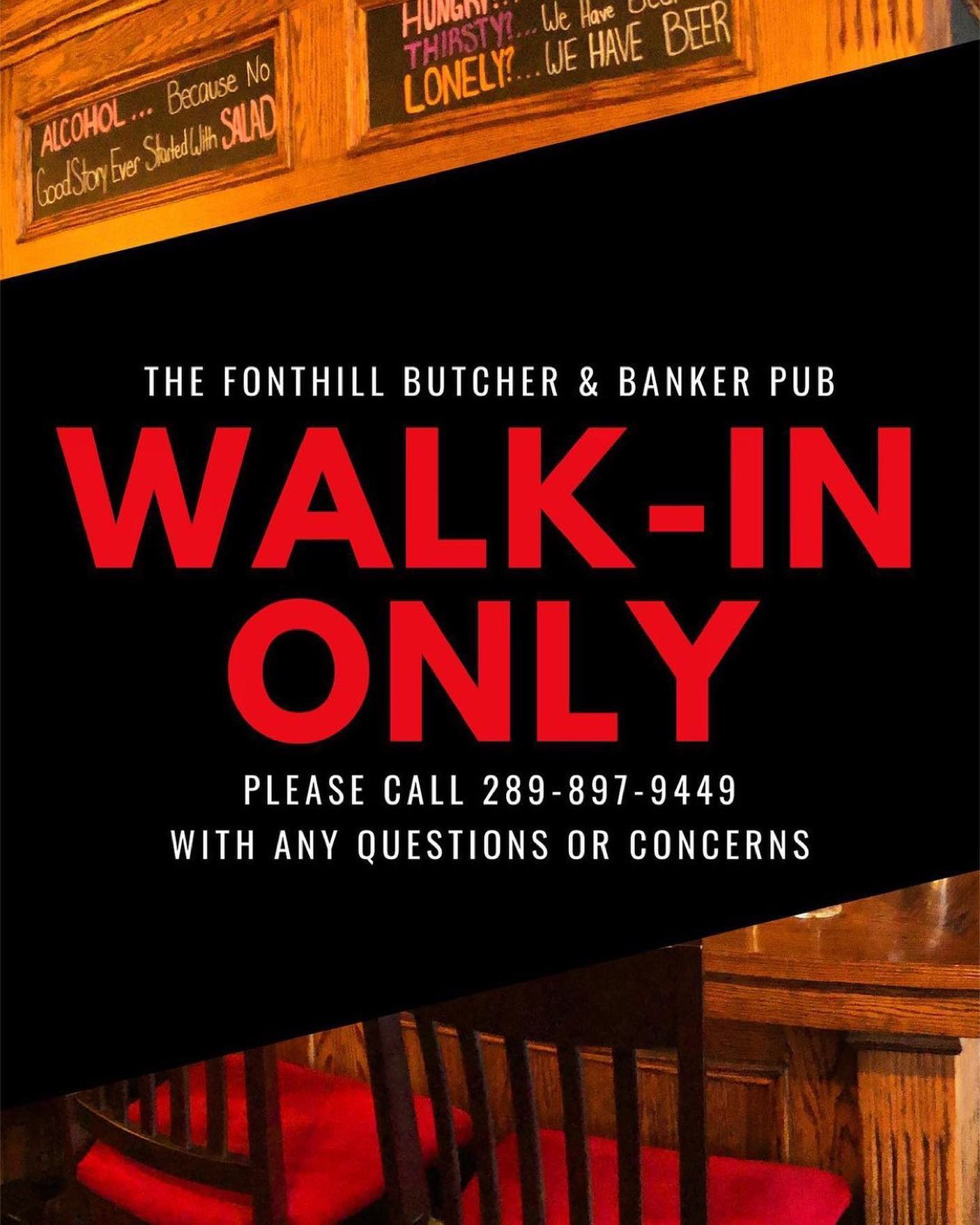 Fonthill Butcher & Banker Pub Now Open: Walk-ins Only