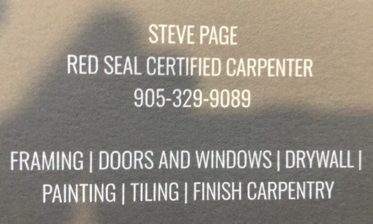 Steve Page, Red Seal Certified Carpenter