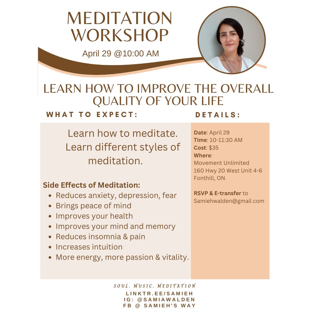 Register Now! Meditation Workshop Aprll 29th