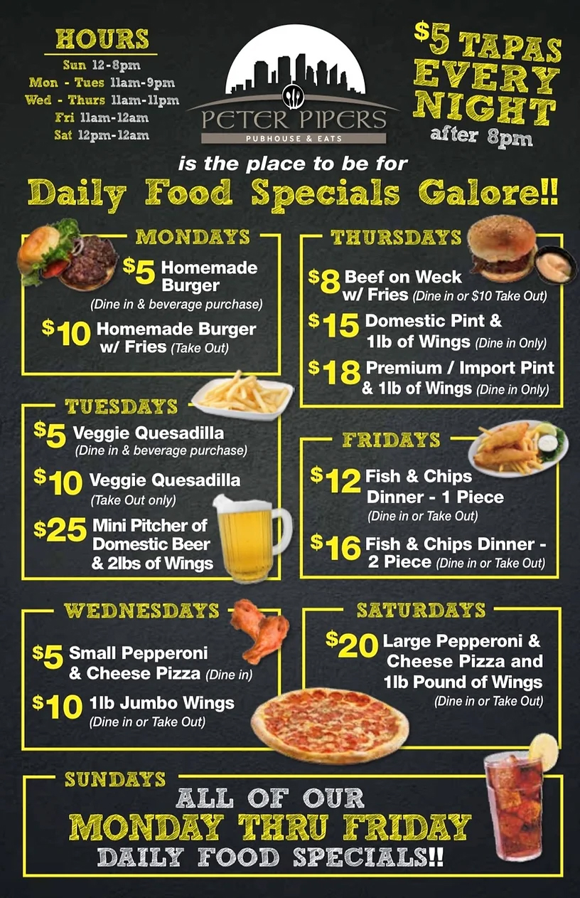 Peter Pipers Pubhouse Daily Specials