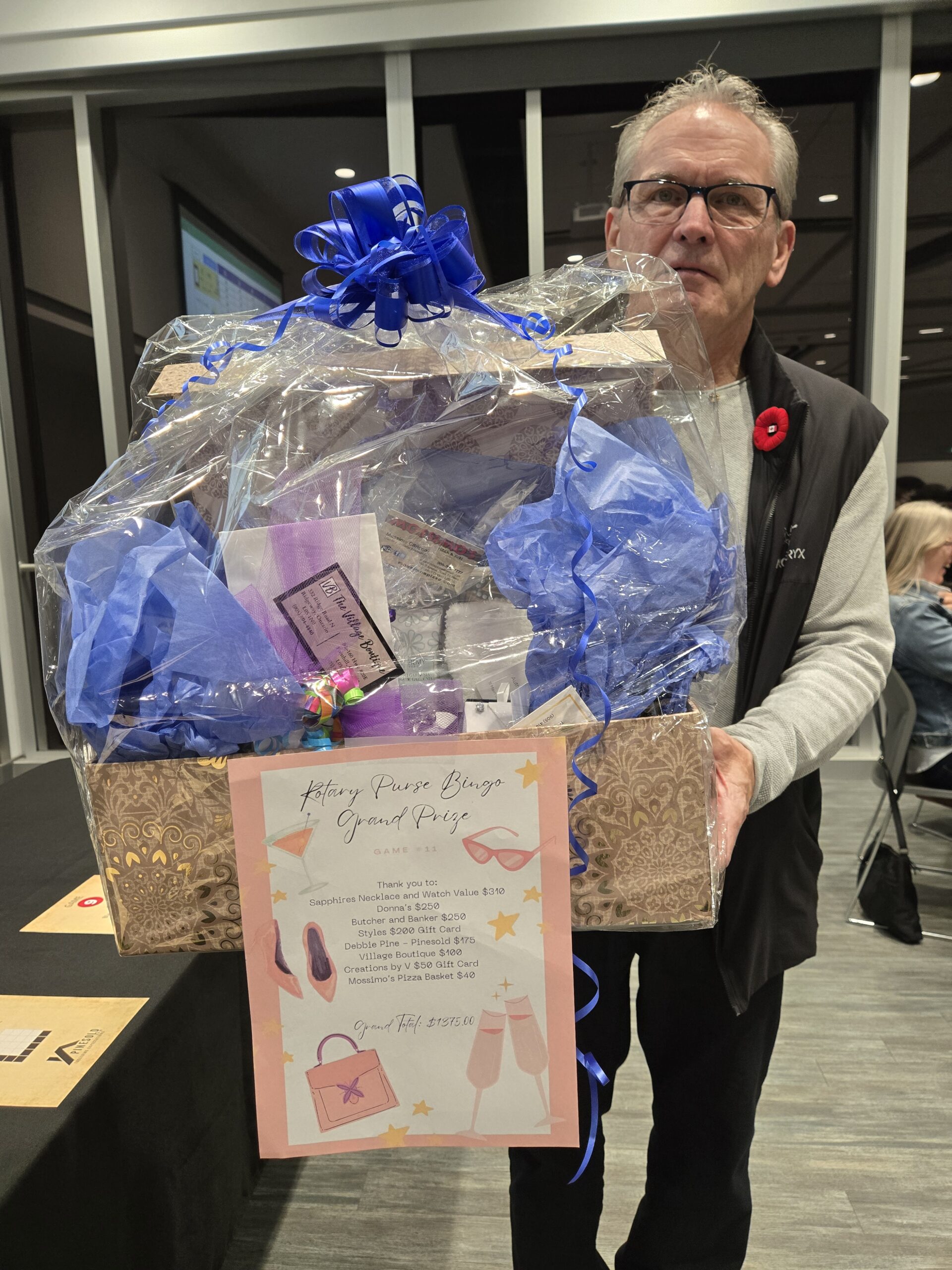 Fonthill Rotarian Hugh Graham Displays Grand Prize Basket