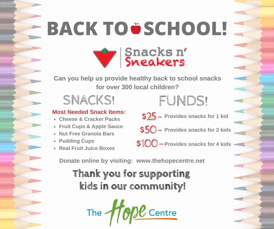 Your Help Needed!  Snacks n’ Sneakers – Back to School Snack Drive