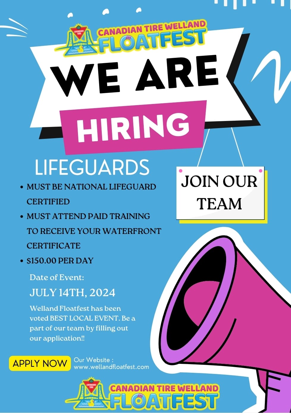 Join the Team: Welland FloatFest Seeks Lifeguards for 2024 Event – Apply Now!