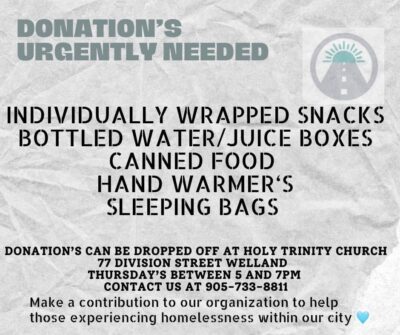 Beyond The Streets Welland – Donations Urgently Needed