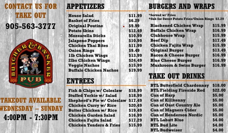 The Butcher and Banker Pub Serving Takeout Again starting May 7th