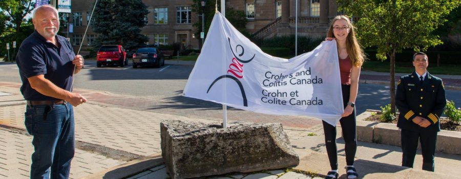 Welland Teen, Emma Haist, National Honorary Chair for Crohn’s and Colitis Canada Raises Flag at City Hall