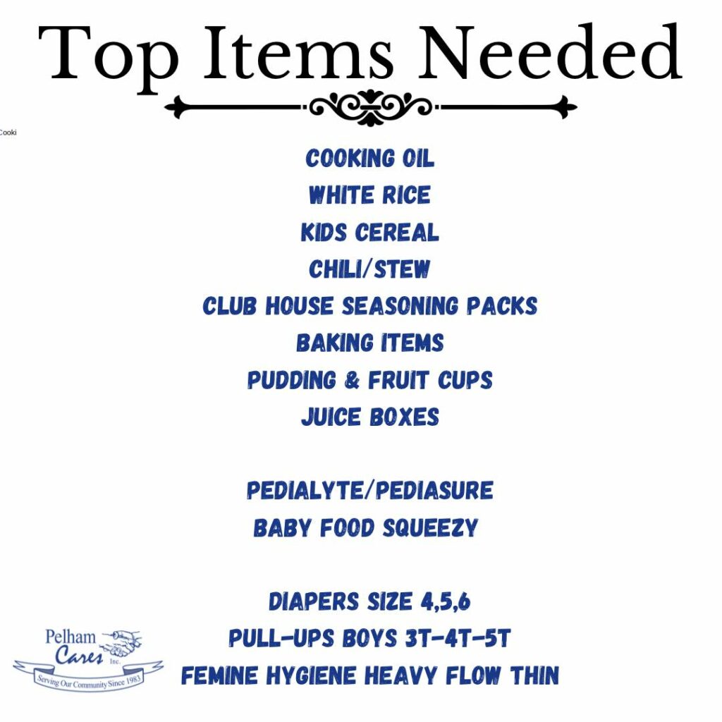 Pelham Community Food Drive – Top Items Needed